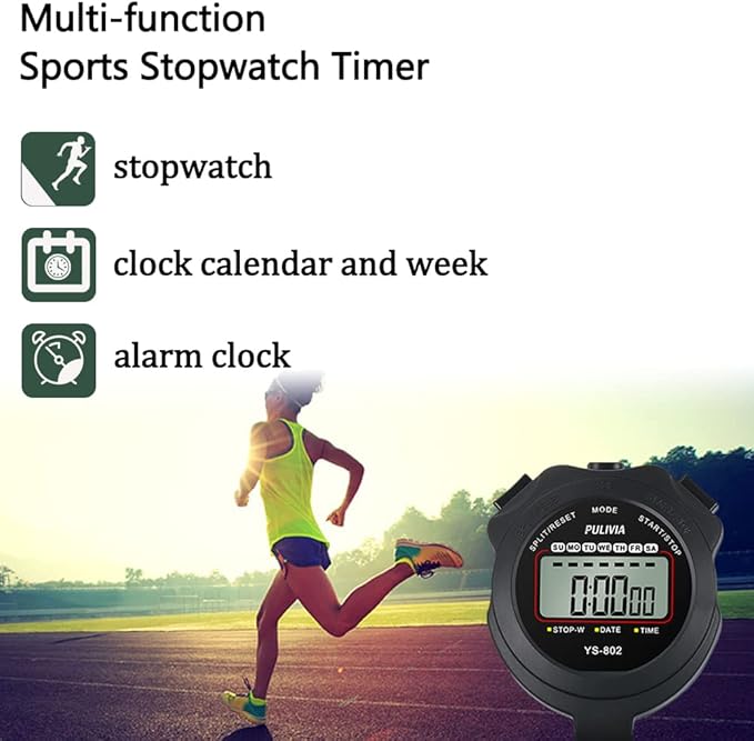 Stopwatch Timer Lap Split Digital Stopwatch with Clock Calendar Alarm, Large Display Stop Watch for