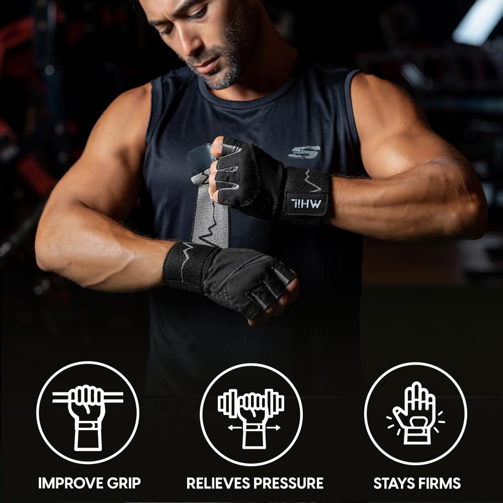 MhIL Workout Gloves for Men – Comfortable Gym Gloves for Men with Enhanced Grip for Safety and Hand