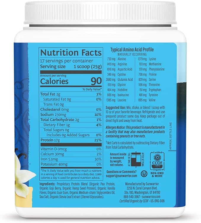 Organic Plant Based Protein Powder | Vegan Organic Protein Powder Vanilla Flavored with BCAA Amino