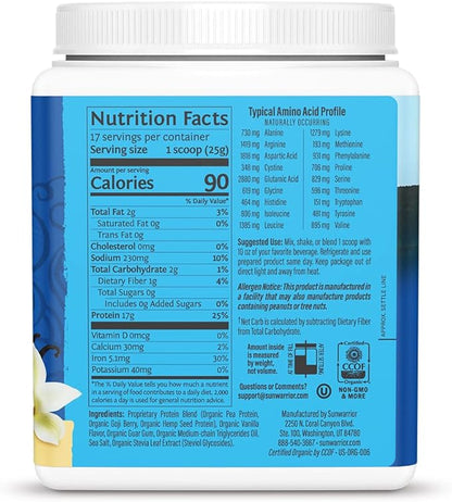 Organic Plant Based Protein Powder | Vegan Organic Protein Powder Vanilla Flavored with BCAA Amino