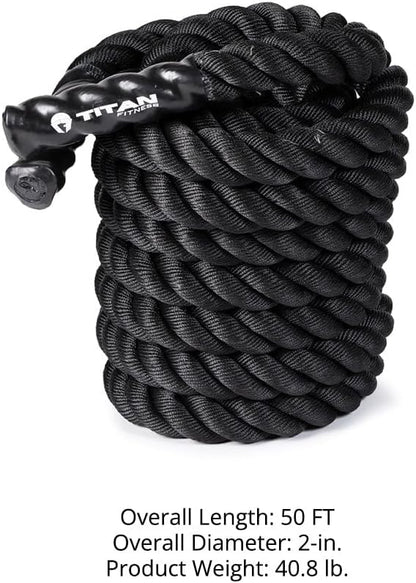 Titan Fitness Battle Rope 50ft x 2in, Poly Dacron Heavy Rope for Home Gym Conditioning Workouts