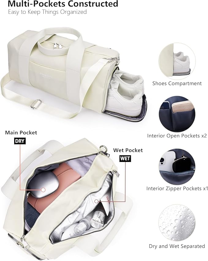 Compact Sports Gym Bag for Women, Cute Mini Duffle Bag with Wet Pocket & Shoes Compartment