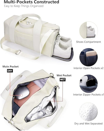 Compact Sports Gym Bag for Women, Cute Mini Duffle Bag with Wet Pocket & Shoes Compartment