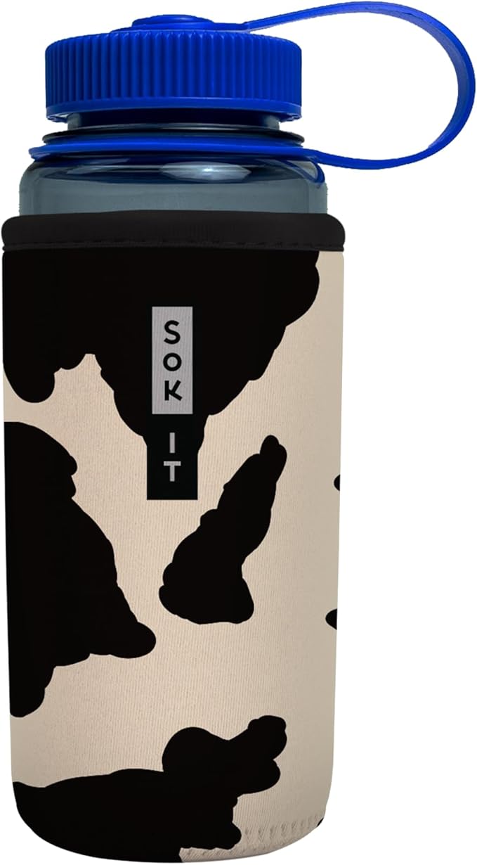 Sok It BotlSok Water Bottle Sleeve Insulated Neoprene Cover (Cow Print, Fits 16oz CamelBak or