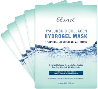 Ebanel 5 Pack Hydrogel Collagen Face Mask with Hyaluronic Acid, Vitamin C, Peptide, Aloe, Instant