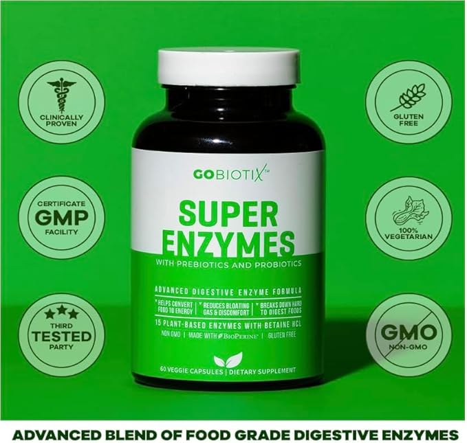 GOBIOTIX Digestive Enzymes Supplement with Prebiotics and Probiotics for Women and Men - Gut