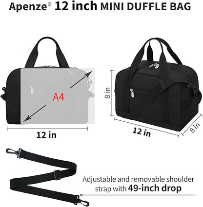 Small Gym Bag Carry On Bag - 12 in Mini Duffle Bag Lightweight for Overnight Travel（Black）