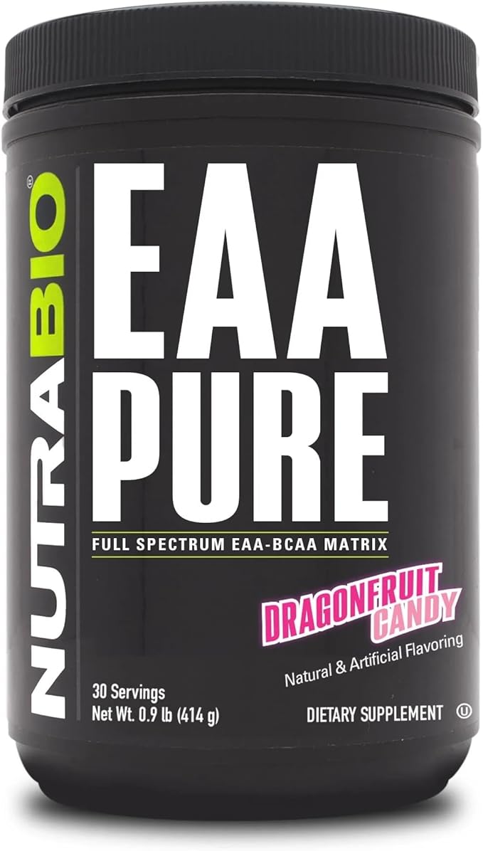 NutraBio ??EAA Pure ??9 Amino Acids ??Muscle Repair and Recovery, 30 Servings, Dragon Fruit Candy