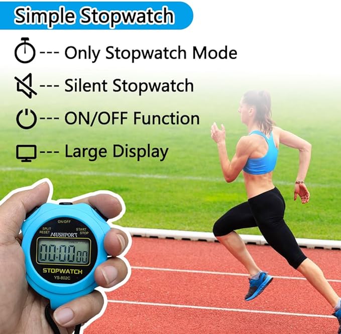 Stopwatch Timer Only Stopwatch Mode, ON/Off Silent Simple Operation, Without Clock Date Countdown
