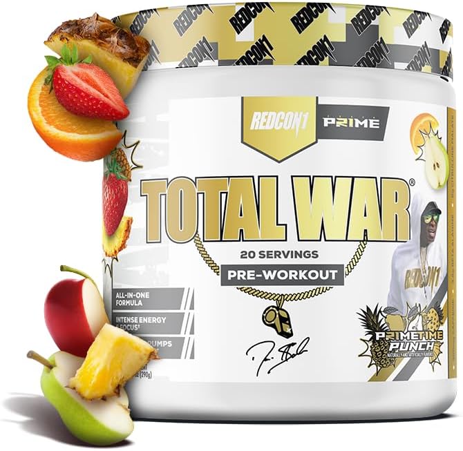 REDCON1 Total War Pre Workout, Prime Time Punch - Beta Alanine + Citrulline Malate Keto Friendly