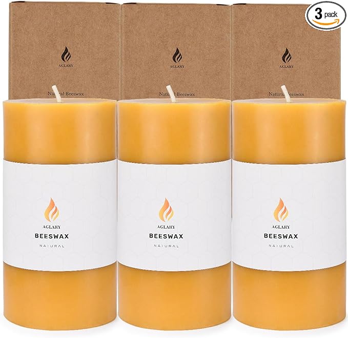 3PCS 3"x 6" Large Beeswax Pillar Candles, Made of Pure Natural Beeswax, with Ultra Long Burning