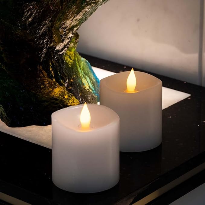3x3 Flickering Flameless Candles Set of 2,3 inch Real Wax LED 600 Hours Battery Candles with Timer