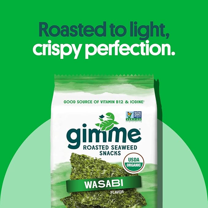 Gimme Seaweed Organic Premium Roasted Seaweed Snacks, Wasabi, 20 Count, Keto, Vegan, Gluten-Free