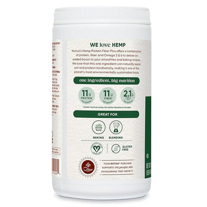 Nutiva USDA Organic Cold-Pressed Hemp Seed Plant Protein Powder, 16 Ounce, Fiber Plus with