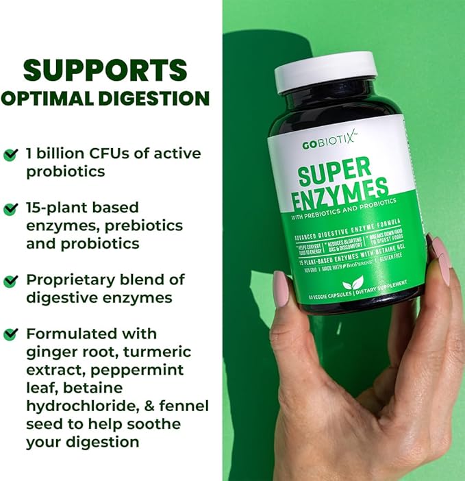 GoBiotix Digestive Enzymes Supplement with Prebiotics and Probiotics for Women and Men - Gut