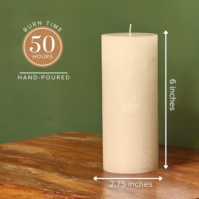 Simply Soson 3x6 inch Ivory Pillar Candles Set of 3, Rustic Texture, Unscented Ivory Candles