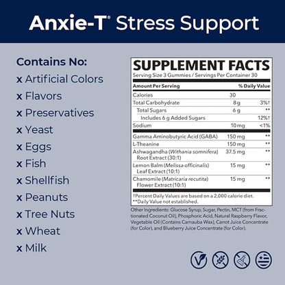 Anxie-T - Stress Relief Gummy - Vitamin Supplement for Mood & Mental Focus Support - Feel Calm and