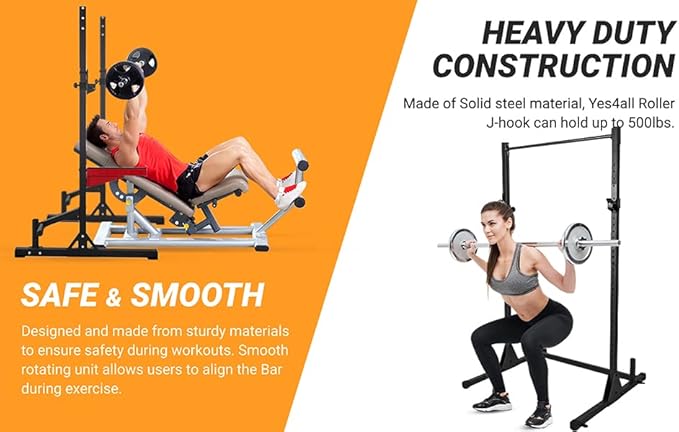 Yes4All Power Rack J-Hooks & Attachments ??Heavy Duty Barbell Holders Compatible with 2x2 & 3x3
