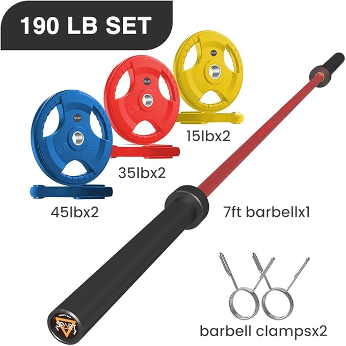 7FT Olympic Barbell Bar with Weight Plate Set Combo, Solid Olympic Bar with Bearings, 700Lbs