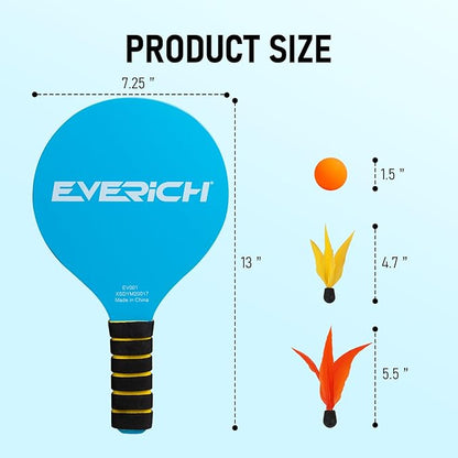 EVERICH TOY Paddle Ball Set, Badminton Set 4 Rackets, Great Gifts Easter Basket Stuffers for Kids