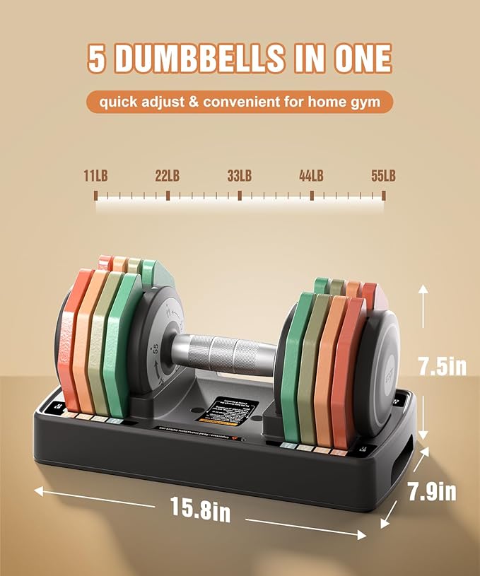 Adjustable Dumbbells Set/Single, 12.5LB/22.5LB/55LB 5 in 1 Free Adjustable Dumbbell Set with