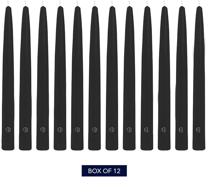 Colonial Candle Unscented Taper Candle, Handipt Collection, Black, 12 in, Pack of 12 - Up to 10