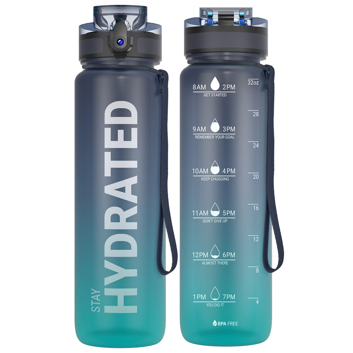 Sahara Sailor Water Bottle 32oz, Tritan Sports Bottle with Time Marker