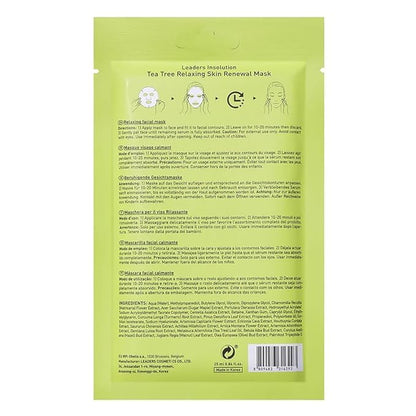 Leaders Insolution Tea Tree Relaxing Skin Renewal Mask | Soothing Facial Sheet for Acne, Oil