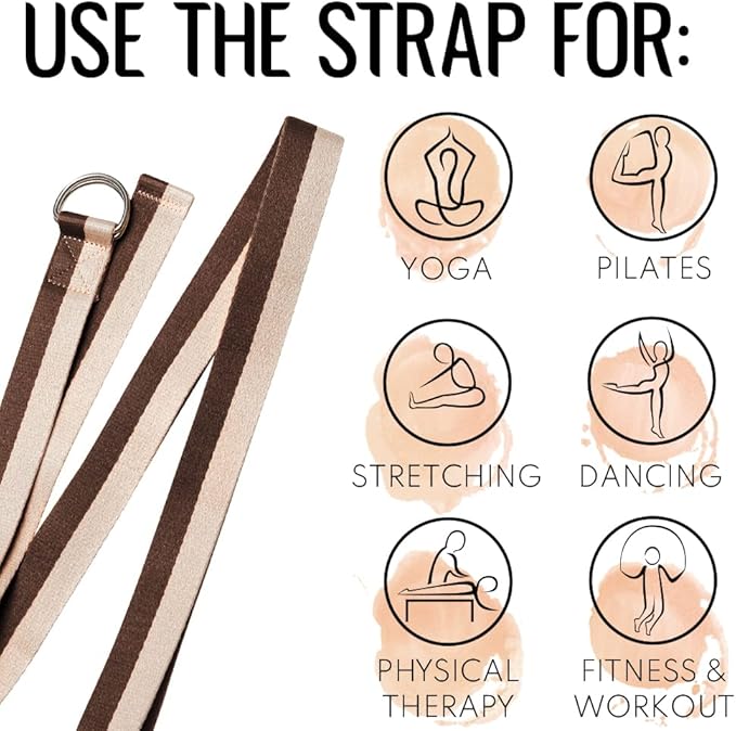 TECEUM Yoga Strap & Mat Strap – 2 IN 1 – Cotton – 6 ft 8 ft 10 ft (30+ colors) – Adjustable