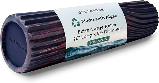 Oceanfoam Tsunami Roller (Dark Navy, Red & Natural Marbled) - Soft, Textured Foam Roller for