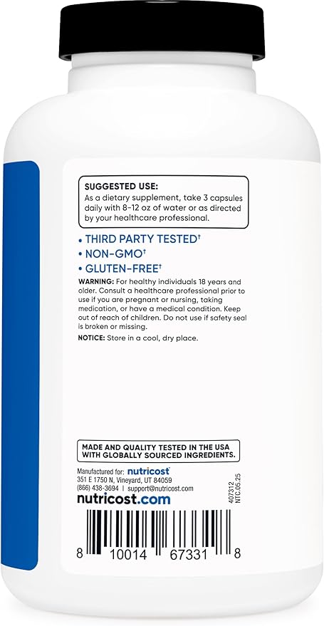 Nutricost Nitric Oxide Booster 2250mg, 180 Capsules - 750mg Per Casule, 60 Servings - Gluten Free