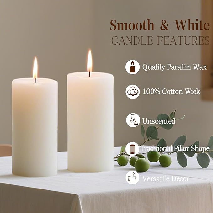 White Pillar Candles - 12 Packs Unscented Wax Pillar Candle, Long-Lasting 30 Hour Burn Time, 2x4