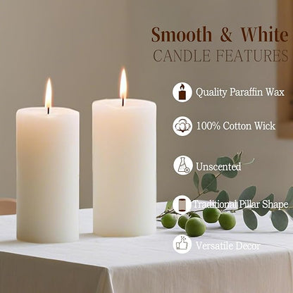 White Pillar Candles - 12 Packs Unscented Wax Pillar Candle, Long-Lasting 30 Hour Burn Time, 2x4