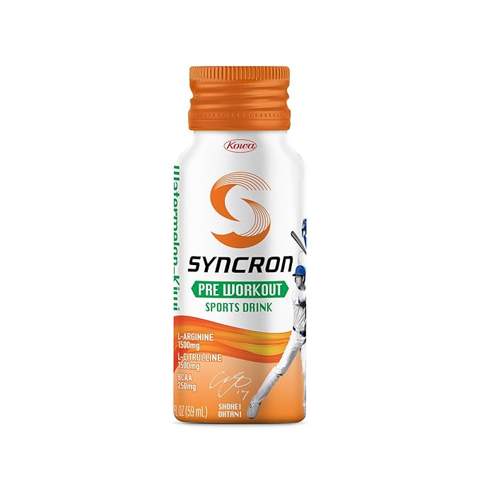 Syncron Pre Workout Sports Drink Endorsed by Shohei Ohtani, Aluminum Bottled, Sugar Free Pre