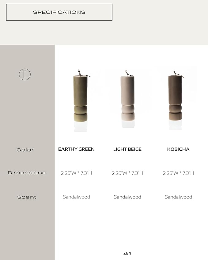 LAWA Zen Candle - Beautiful Handmade Pillar Scented Soy Wax Elegant Aesthetic Candle Housewarming