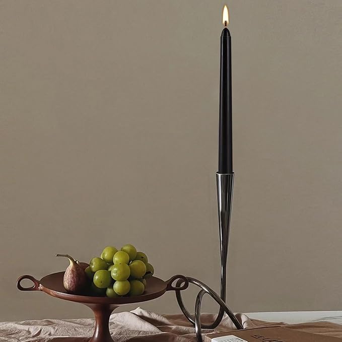 24 Pack Black Taper Candles, 7-8 Hours Burn Time, Unscented, Smokeless and Dripless, 0.75 x 10 Inch
