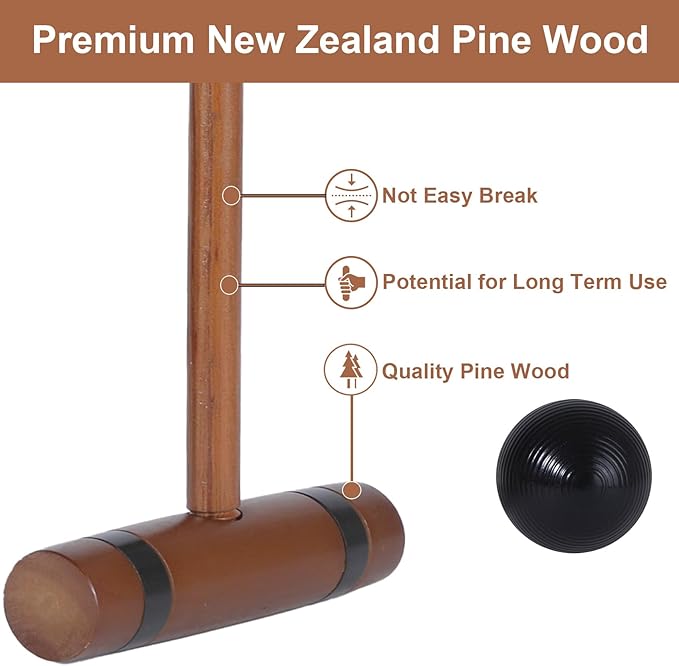 28In Croquet Party Set for 8 Players - Made of Long-Lasting Pine Wood, Family Fun for Backyards