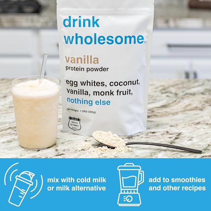 drink wholesome Vanilla Egg White Protein Powder | for Sensitive Stomachs | Gut Friendly | Additive