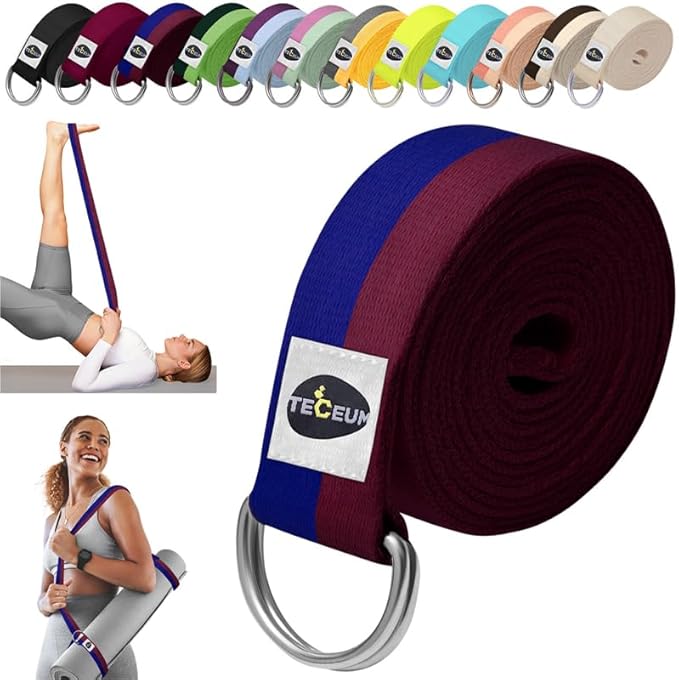 TECEUM Yoga Strap & Mat Strap – 2 IN 1 – Cotton – 6 ft 8 ft 10 ft (30+ colors) – Adjustable