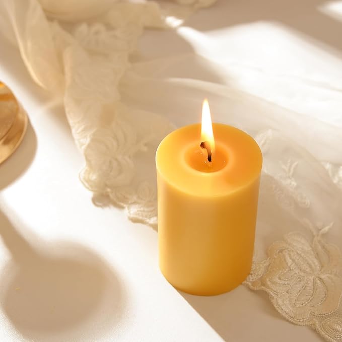 6PCS Beeswax Pillar Candles,Large Handmade Pure Beeswax Candle,Long Lasting Burn Time，Unscented