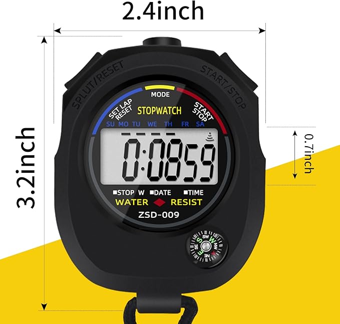 Multi-Function Electronic Digital Sport Stopwatch Timer, Large Display with Date Time and Alarm