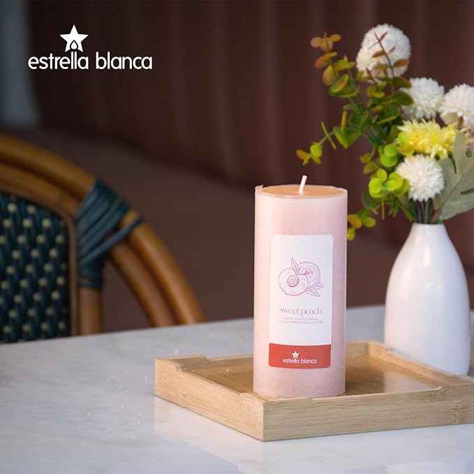 Peach Scented Light Orange Pillar Candles, 3x6 Inch Set of 3, Long Lasting Fall Candles for Home
