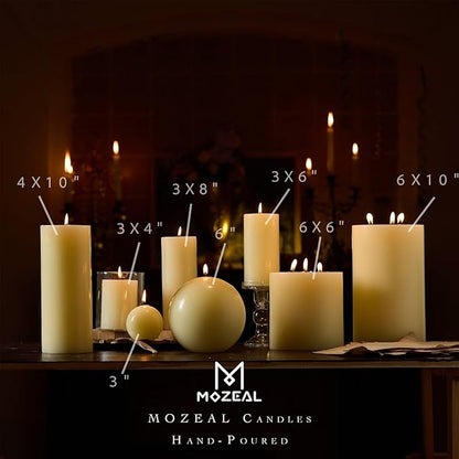 MOZEAL 3" x 8" Hand-Poured Unscented Large Candle,Smokeless Rustic Pillar Candle Set of 2,Slow