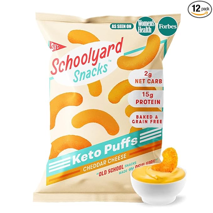 Schoolyard Keto Snacks - Cheddar Cheese - 15g Protein Puffs, Low Carb, Low Sugar - Gluten Free