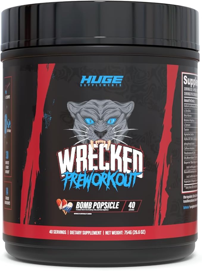 Wrecked Pre Workout Powder, Advanced Formula, Boosts Energy, Focus, Pumps & Performance, 10g