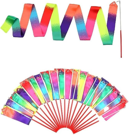 20 Pack Ribbon Dancing Wands Party Favors for Kids, Rainbow Birthday Decorations, Princess Party