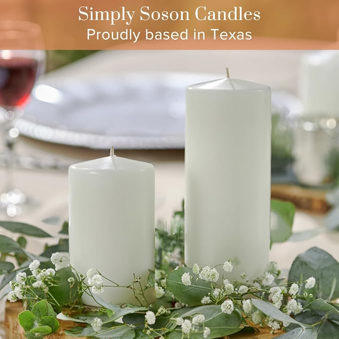 Simply Soson 2.5x6 inch White Pillar Candles, White Candles, Set of 6 White Pillar Candles Bulk