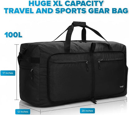 Bago Large Foldable Duffel Bags for Traveling Women & Men - 100L Packable Duffle Bag for Travel
