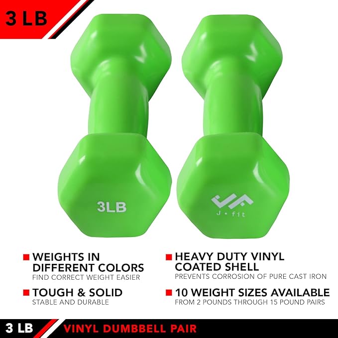 JFIT Dumbbell Pairs or Sets – Neoprene & Vinyl Coated Hand Weights for Home Gym, Strength Training