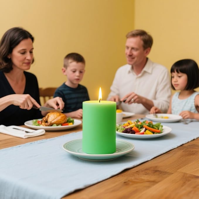 6 Packs 2.75x3.25 Inch Light Green Color Pillar Candles, Unscented Dripless Non-Toxic Smokeless